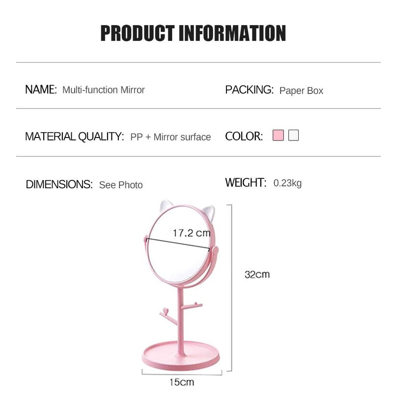 Louphee Desk Mirror in Cute Cat Ears Shape-Kawaii &Vanity Mirror for You in Bathroom or Bedroom- Pink - Image 5